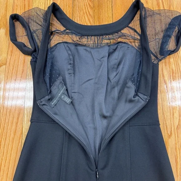 White House Black Market Black Short Sleeve Sheath Dress with Sheer Lace Accent - Picture 3 of 10
